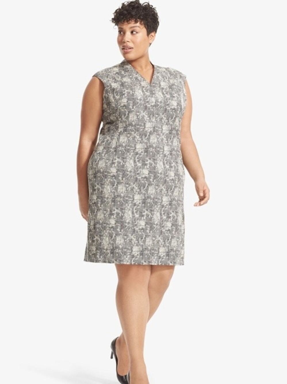 MM Lalfeur Aditi Dress Size +1 1X Crackle Black White Shift Knee Length Office